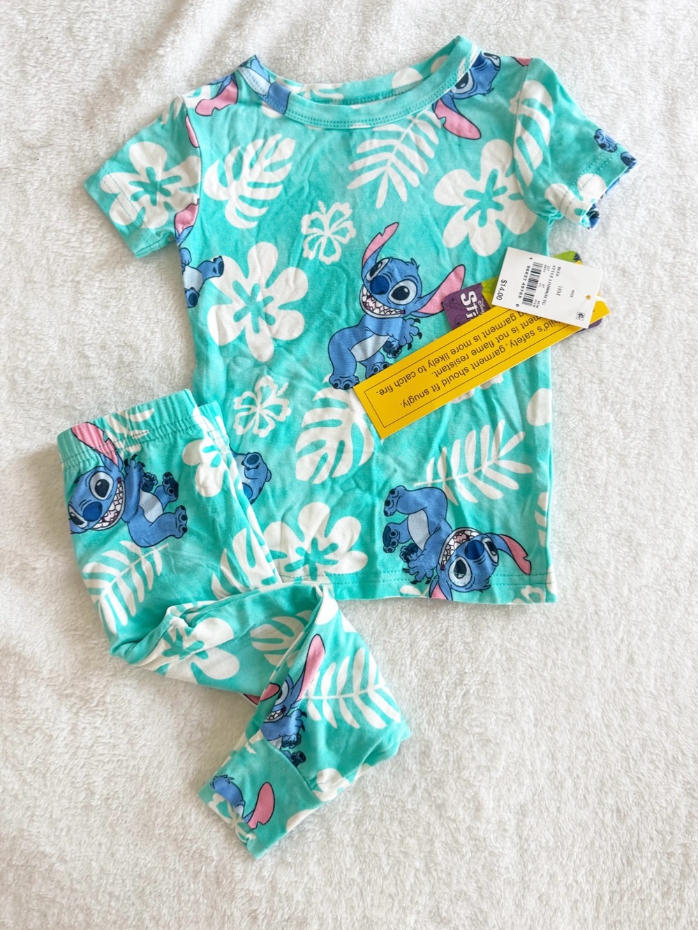 Disney Stitch Short Sleeve Pajamas Set Mint Hawaiian Floral Baby 18 Mo NWT